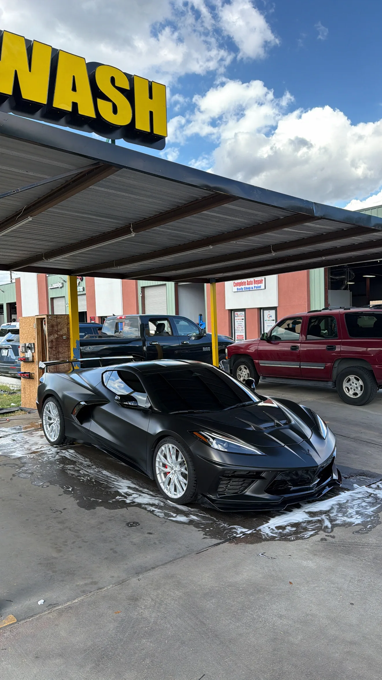 Corvette C8 Z06 — Foam Wash in Progress, Houston TX